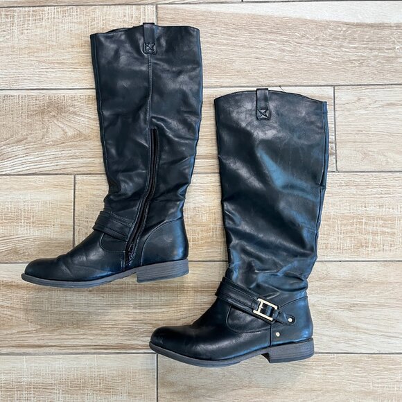 Womens Bamboo Black Riding Boots - 8 - Picture 2 of 8